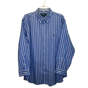 Polo Ralph Lauren Shirt Mens 17.5 32/33 Classic Fit Blue Red White Stripe L/S